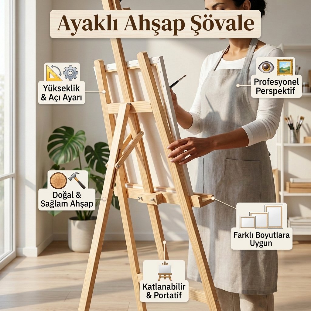 Ayaklı Ahşap Şövale