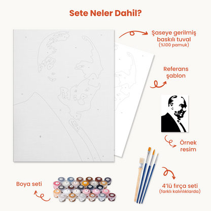 Atatürk Siyah Beyaz Silüet Sayılarla Boyama Seti 35x45 cm