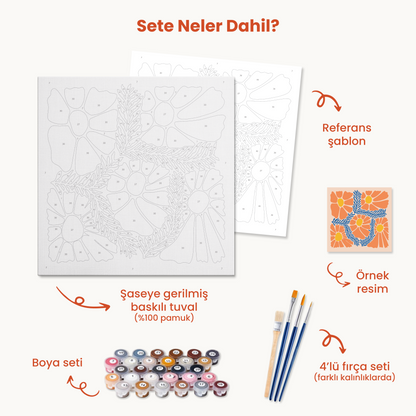 Çiçek ve Dallar Sayılarla Boyama Seti 35x35 cm