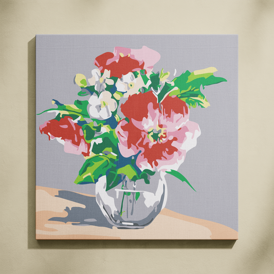 Dolu Kavanoz Çiçekler Sayılarla Boyama Seti 35x35 cm