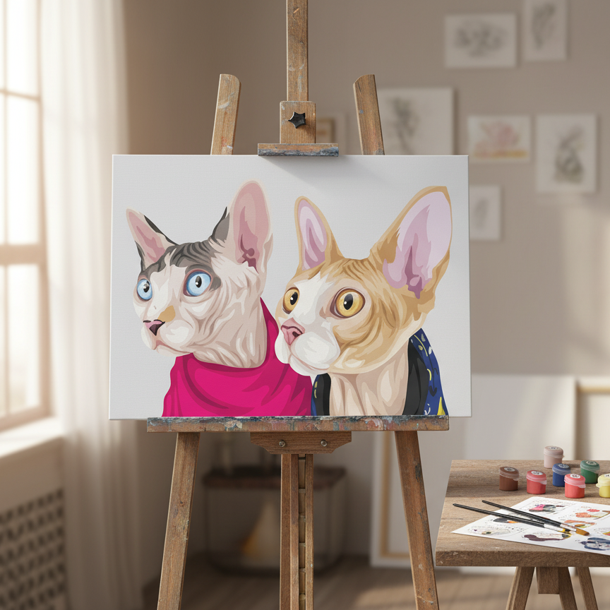 Kişiye Özel İkili Evcil Hayvan Sayılarla Boyama Seti 35x45 cm