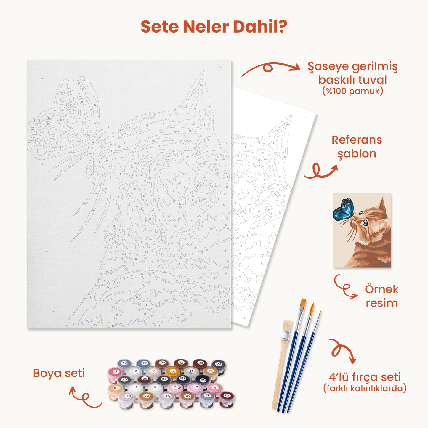 Kedi ve Kelebek Sayılarla Boyama Seti 35x45 cm