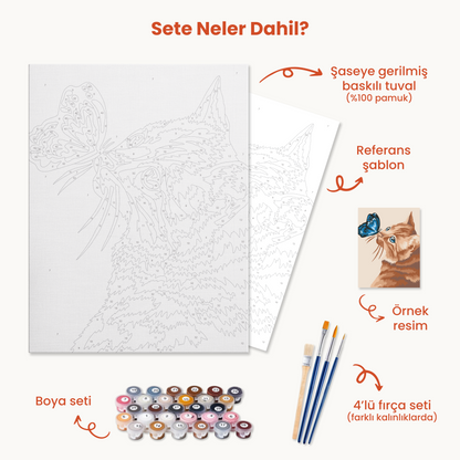 Kedi ve Kelebek Sayılarla Boyama Seti 35x45 cm