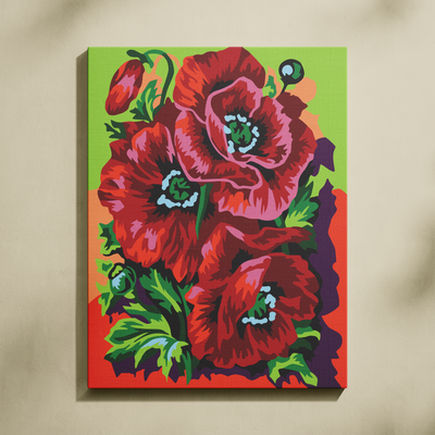 Kırmızı Çiçekler Sayılarla Boyama Seti 35x45 cm