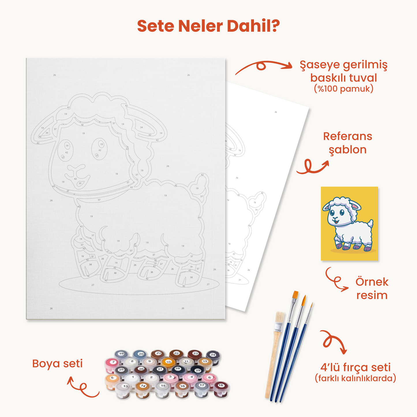Neşeli Koyun Sayılarla Boyama Seti 35x45 cm