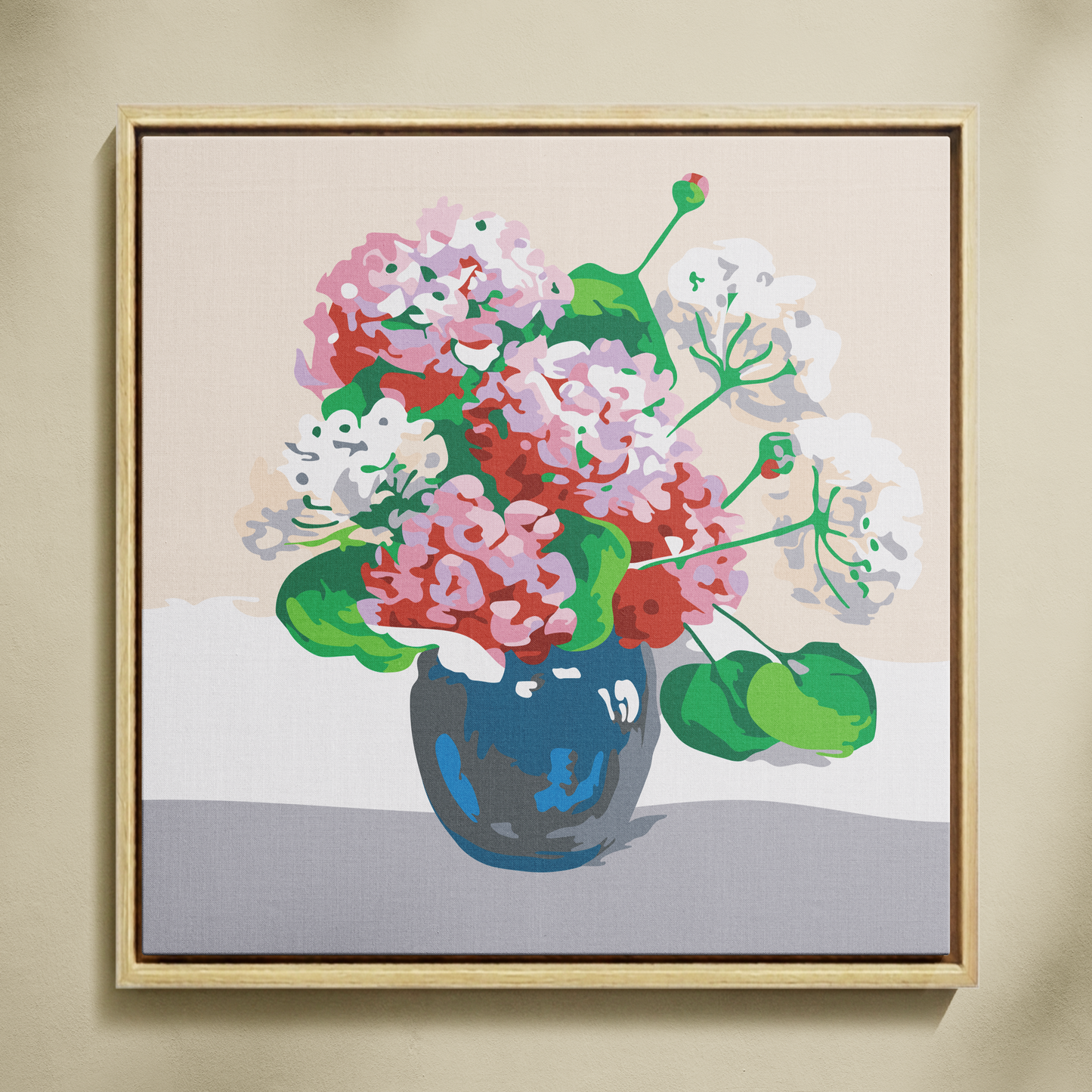 Pembe ve Beyaz Ortancalar Sayılarla Boyama Seti 35x35 cm