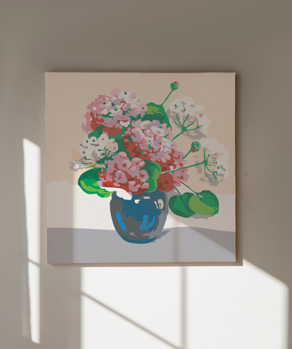 Pembe ve Beyaz Ortancalar Sayılarla Boyama Seti 35x35 cm