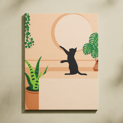 Siyah Kedi ve Bitkiler Sayılarla Boyama Seti 35x45 cm