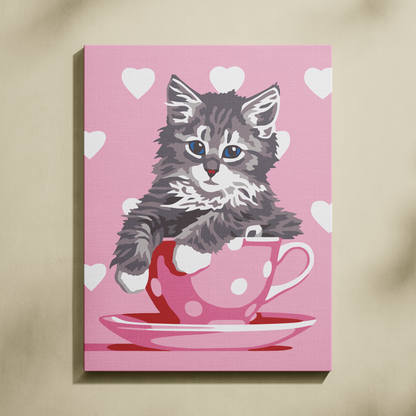 Yavru Kedi Fincanda Sayılarla Boyama Seti 35x45 cm