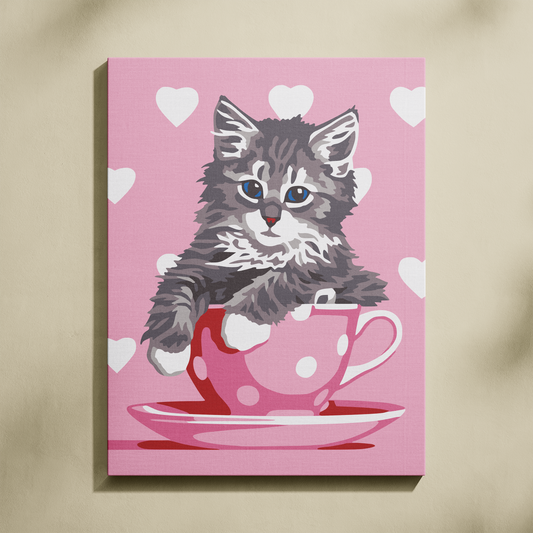 Yavru Kedi Fincanda Sayılarla Boyama Seti 35x45 cm