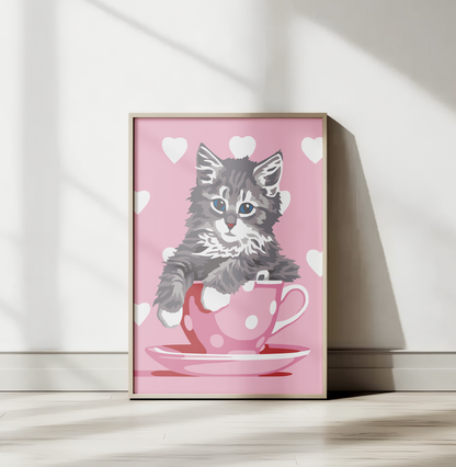 Yavru Kedi Fincanda Sayılarla Boyama Seti 35x45 cm