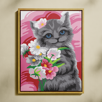 Yavru Kedicik ve Çiçekler Sayılarla Boyama Seti 35x45 cm