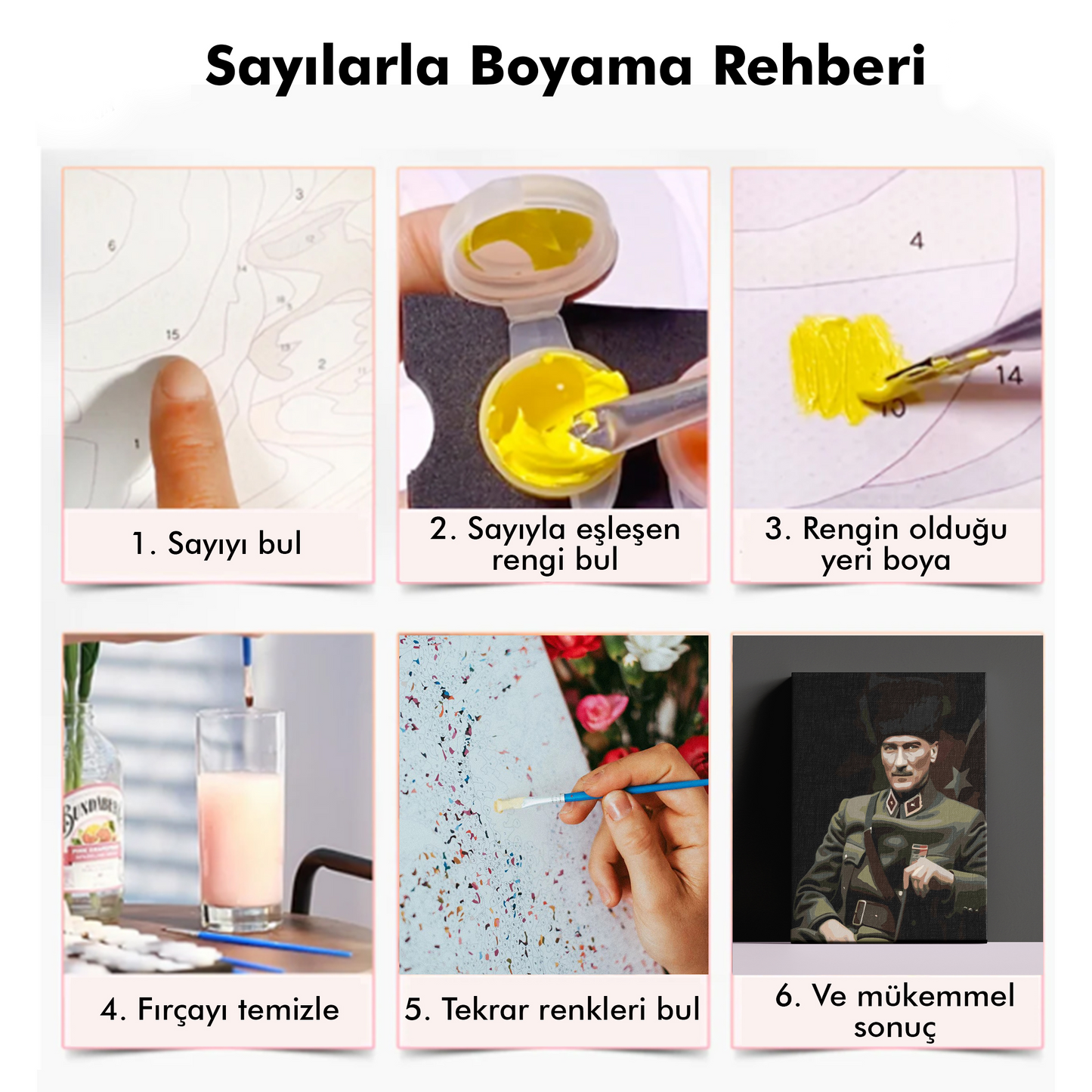 Atatürk Siyah Beyaz Silüet Sayılarla Boyama Seti 35x45 cm