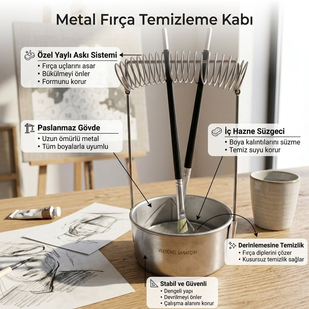 Metal Fırça Temizleme Kabı